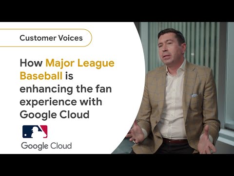 YouTube 동영상 제목 '메이저리그 야구 경기에서 Google Cloud로 팬 경험을 향상시키는 방법' 썸네일(발표자 사진 포함) 