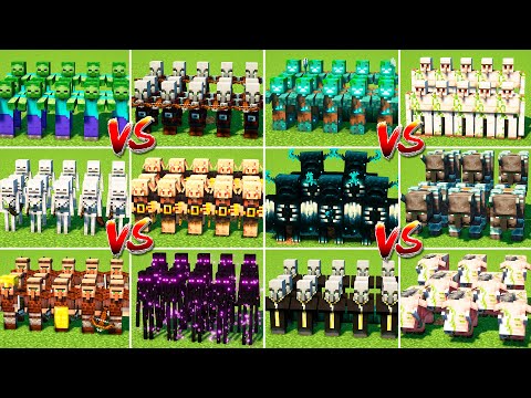 ALL VANILA MOBS ARMY TOURNAMENT x100 in Minecraft Mob Battle ( ZOMBIES, WARDENS, SKELETONS, PIGLIN )