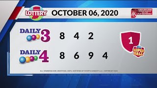 Daily 3 Daily 4 Evening Drawing: October 6, 2020
