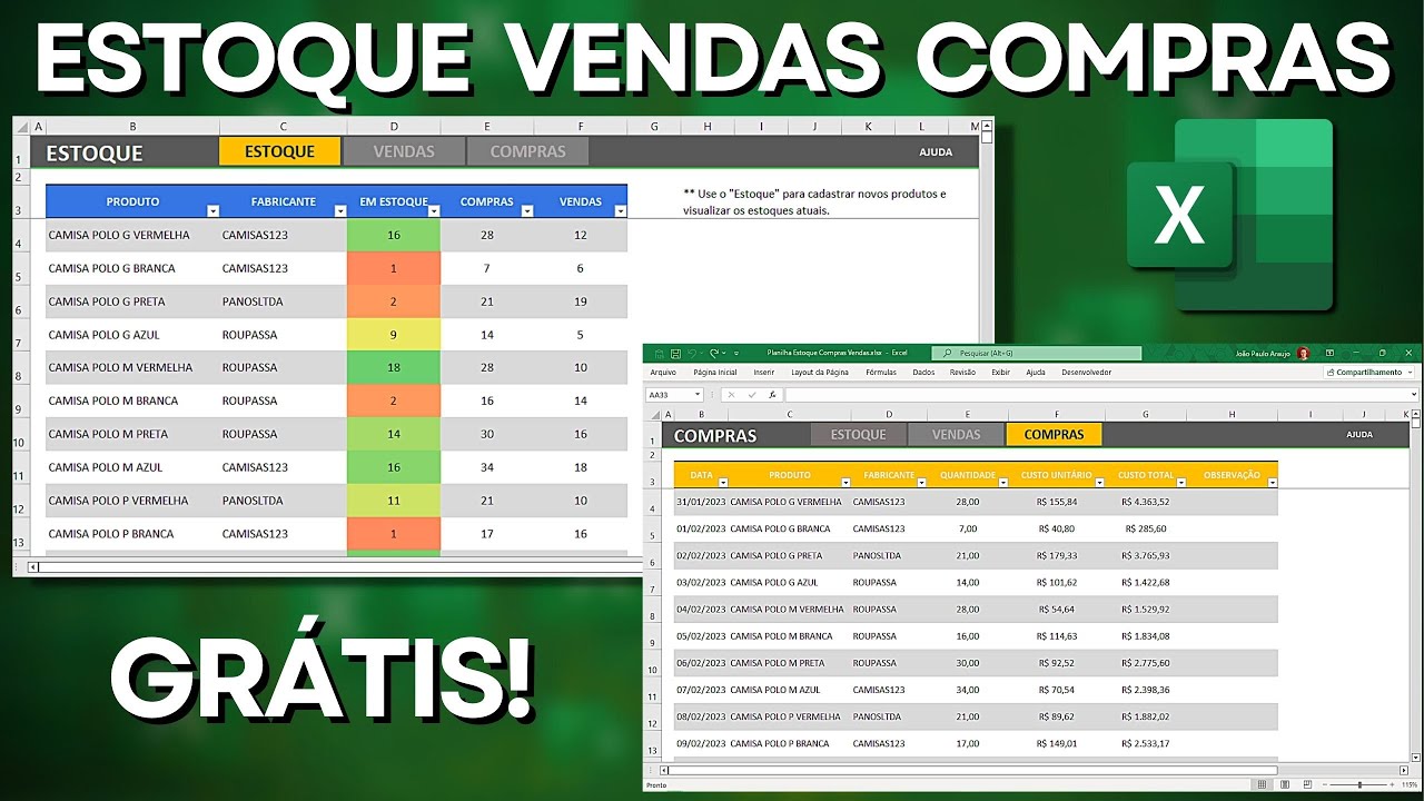 Planilha de Controle de Estoque Automático, Compras e Vendas no Excel | Baixar Grátis
