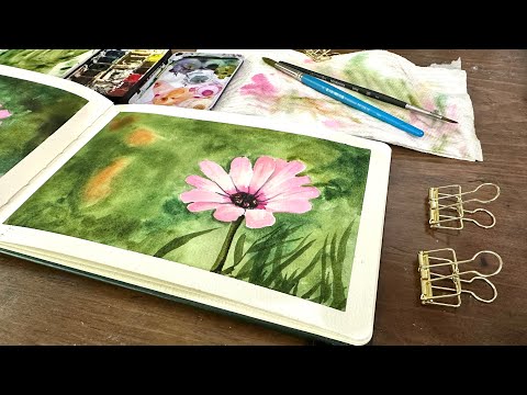 Watercolor Journal Day 206 (Pink Flower)