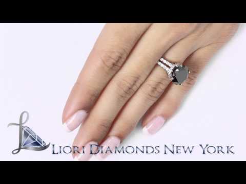 BDR-162 - 5.80 Carat Certified Natural Black Diamond Engagement Ring 14k White Gold