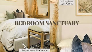 BUDGET & RENTER FRIENDLY BEDROOM REFRESH - I reupholstered my bed with CURTAINS + Mattress in a BOX!