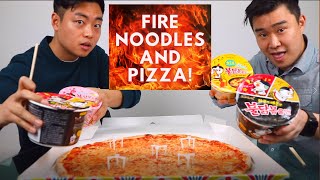 MUKBANG Fire Noodles and Pizza  Munch Bros