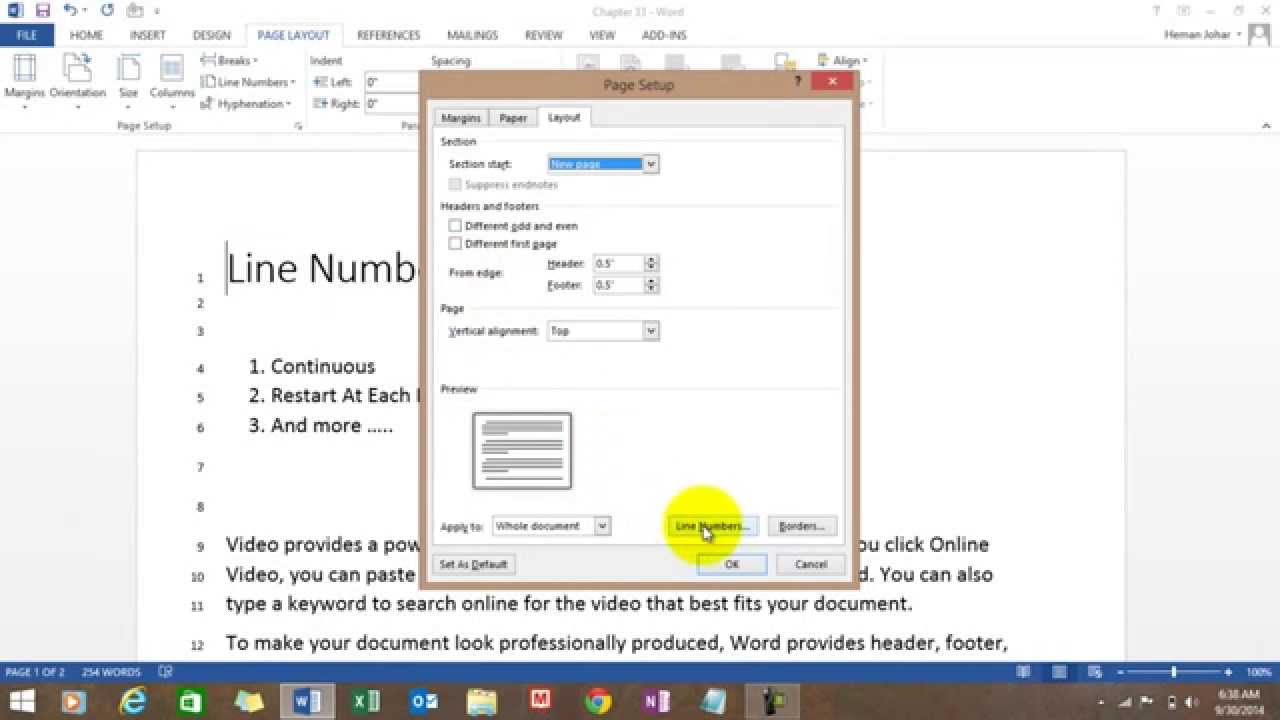 Create Line Numbers In MS Word