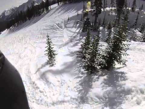 Off-piste jump at Nakiska