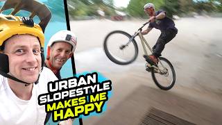 RIDING SLOPESTYLE MOUNTAIN BIKES ON URBAN FEATURES MAKES ME HAPPY!