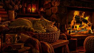 Cozy Purring Cat ASMR 😸 Peaceful Evening Fireplace and Gentle Purring - BEST Sounds For Sleeping😴