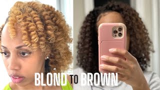 Blond to Brown Hair at home on CURLY HAIR