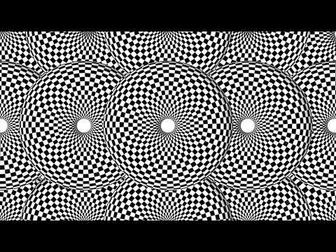 Optical illusion circle. Checkered white and black circles. Seamless loop 4k hypnotic background.