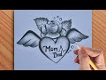 New idea of mom dad in flying heart with a beautiful 🌹 drawing with pencil
