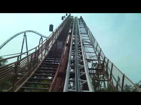 On-ride point of view of Powder Keg: A Blast in the Wilderness