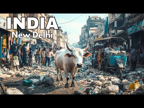 🇮🇳 PAHARGANJ DELHI: TRASH, COWS AND CHAOS! DIRTY TOURIST HOTSPOT IN CAPITAL CITY OF INDIA. 4K HDR