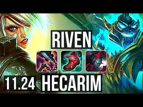 RIVEN vs HECARIM (TOP) | 8/1/4, 6 solo kills, 800+ games, 1.3M mastery, Godlike | EUW Master | 11.24