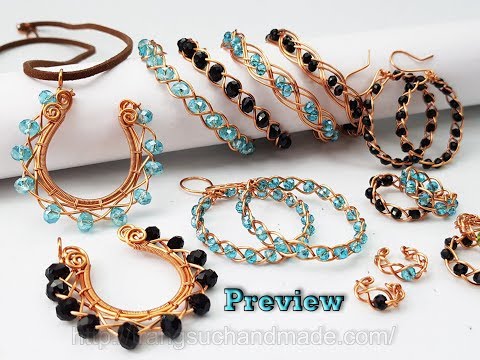 Preview 3 Strand Braid jewelry set from copper wire and small crystal 484