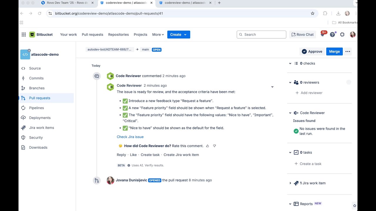 How to use PR Code Reviewer in Bitbucket Cloud | Rovo Dev | Atlassian