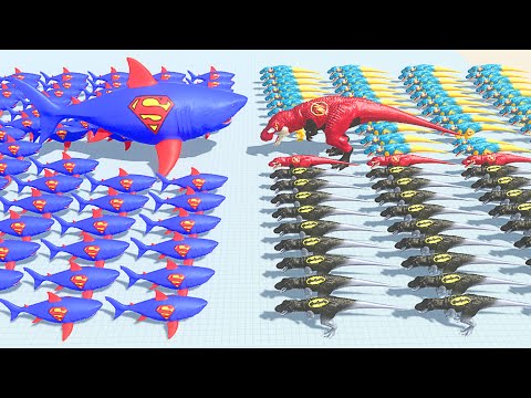 SUPERMAN MUTANT MEGALODON VS MARVEL T-REX DEATH RUN | Animal Revolt Battle Simulator