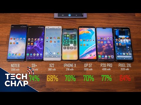 Galaxy S9+ vs iPhone X vs Huawei P20 Pro vs Sony XZ2 vs OnePlus 5T - Battery Test! | The Tech Chap