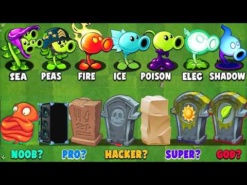 All Pea Plants Max Level Vs All Gravestones NOOB - PRO - HACKER - PvZ 2 Battlez
