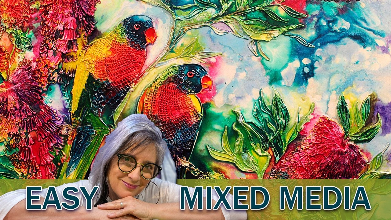 Rainbow Lorikeet Painting | Mixed Media & Fluid Paint Techniques | Full Workshop with De Gillett Cox