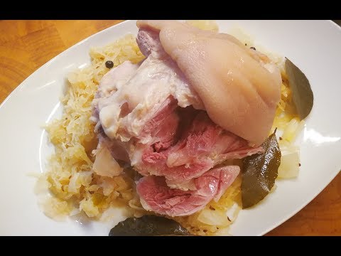 Berliner pork knuckle cured on sauerkraut