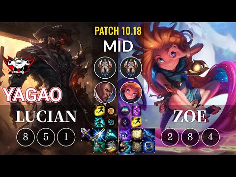 JDG Yagao Lucian vs Zoe Mid - KR Patch 10.18
