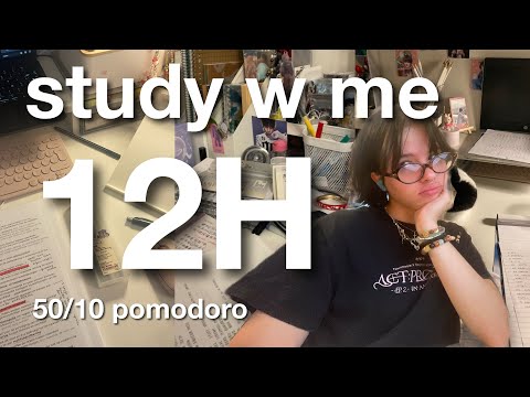 study with me live: 12 hours  (real sounds, no music, 50/10 pomodoro technique) 🌷