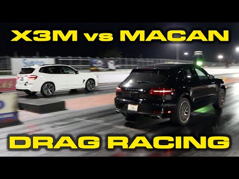 Thumbnail for BMW X3M vs Porsche Macan Turbo Drag Racing 1/4 Mile by Porsche Macan
