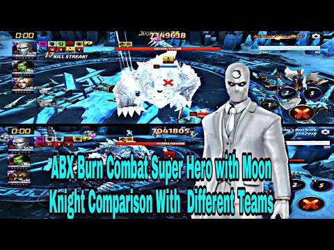 Moon Knight Comparison With Different Teams On ABX Burn Combat Super Hero - Marvel Future Fight