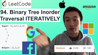YouTube video 'LeetCode 94. Binary Tree Inorder Traversal ITERATIVELY - Interview Prep Ep 75'