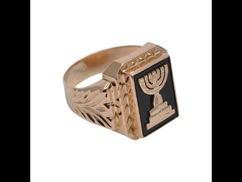 Retro Gold and Onyx Menorah Signet Ring
