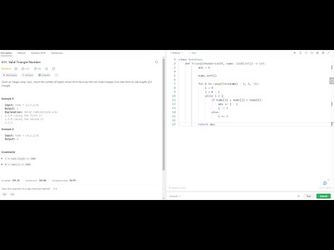 Bloomberg Interview Question Valid Triangle Number Leetcode 611 Python