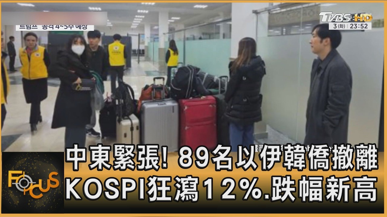 中東緊張!89名以伊韓僑撤離 韓股狂瀉12%.跌幅新高