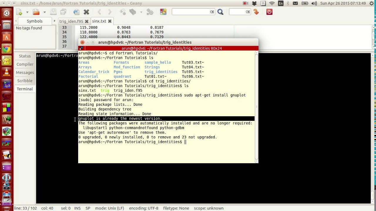 Fortran Programming Tutorials (Revised) : 027 : Trigonometric Identities, Intro to GNUplot