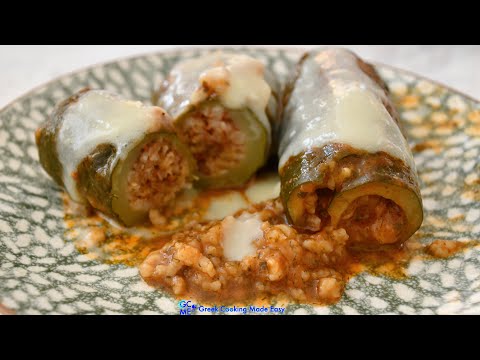 Greek Stuffed Courgettes (zucchini) w/Rice & Egg Lemon Sauce - Γεμιστά Κολοκύθια με ρύζι &Αυγολέμονο
