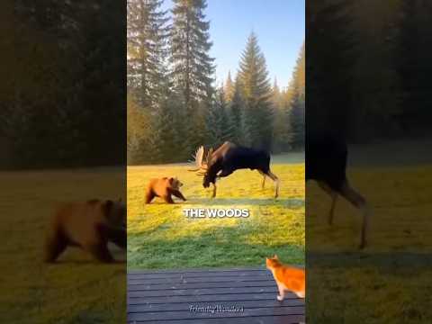 This Moose Saved His Cat From A Grizzly Bear 🫎❤️#shorts