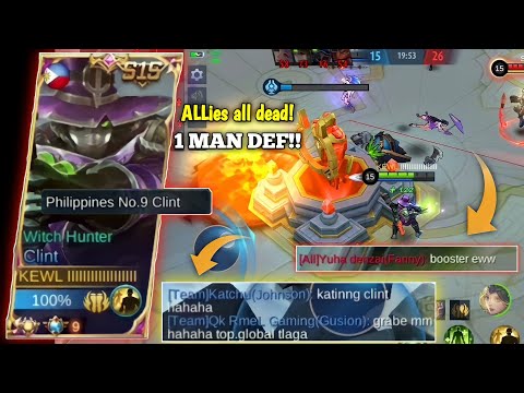 ALLIES ALL DEAD! CLINT 1 VS 5 + 10% DEF TOWER! EPIC COMEBACK?! | SOLO RANKED GAME | MLBB