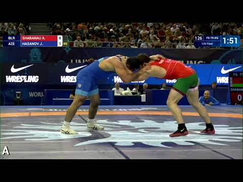 1/4 FS - 79 kg: A. SHABANAU (BLR) v. J. HASANOV (AZE)