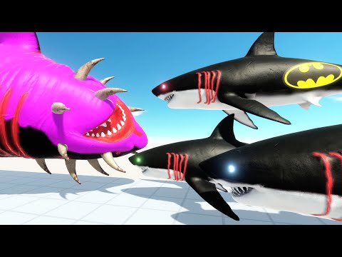 THREE BATMAN SHARK vs BATMAN MEGALODON DEATH RUN - Who Can Survive? - Animal Revolt Battle Simulator