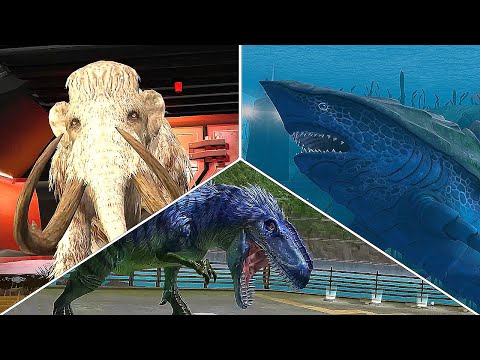 YUTYRANNUS VS MEGARCHELON VS WOOLLY MAMMOTH - BATTLE || JURASSIC WORLD THE GAME