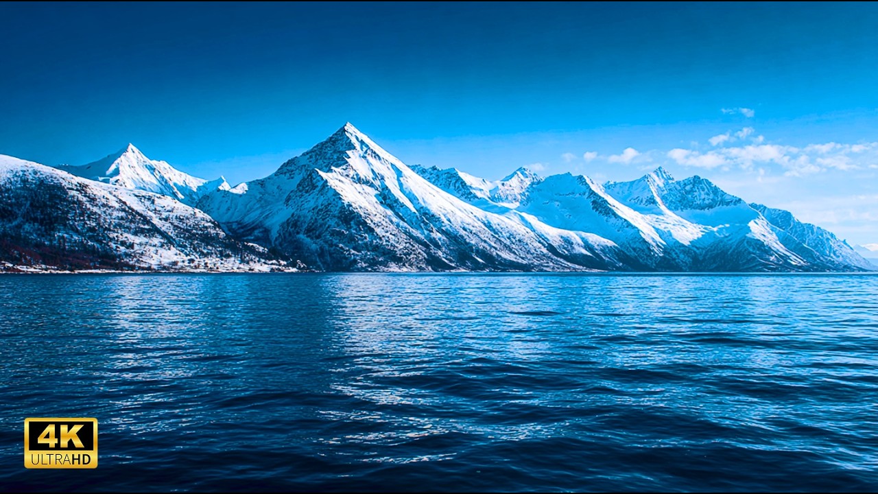 Serene Arctic Lake & Snowy Mountains | Ocean Sounds for Deep Sleep & Relaxation | ASMR | 4K