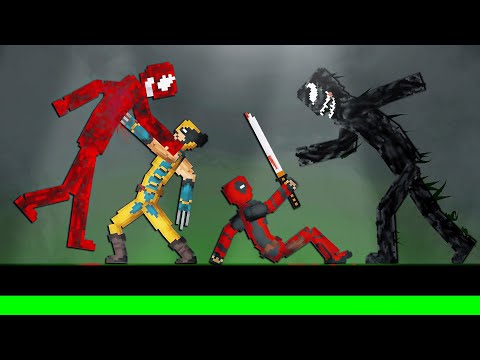 Deadpool and Wolverine vs Venom Team on Acid Sea in People Playground
