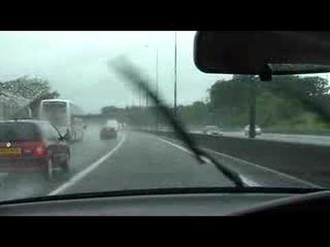 The overtaking lane in driving rain on the M25 (freeway) and no-one behind me