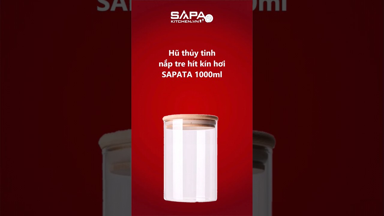 Hũ thủy tinh tròn nắp tre hít kín hơi 1L - SAPATA