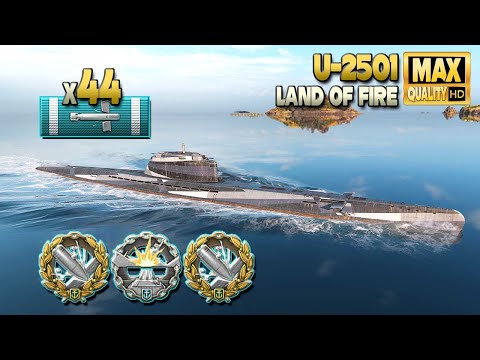 Submarine U-2501: 44 torpedo hits on map Land of Fire - World of Warships