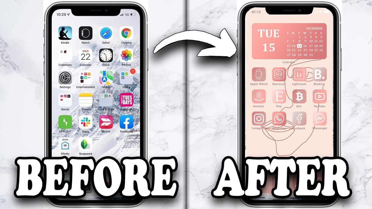 Customized iPhone home screen with unique app icons