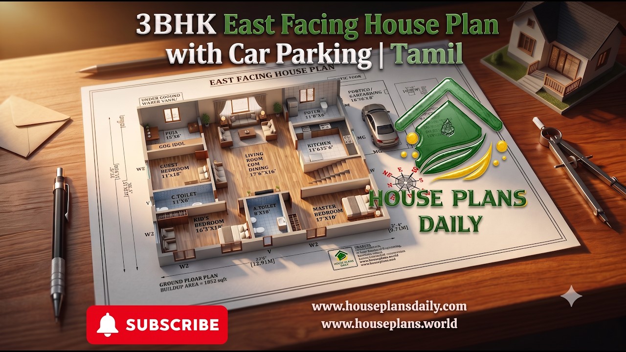 3BHK East Facing House Plan with Car Parking |Tamil
