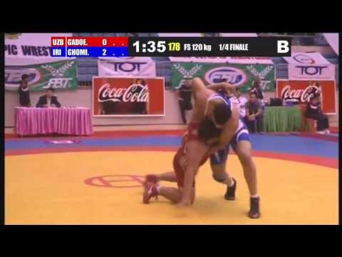 A.Ghomi  (IRI) vs A.Gadoev (UZB) 120kg 1/4 FINAL - 2013 Asian Junior Wrestling Championships