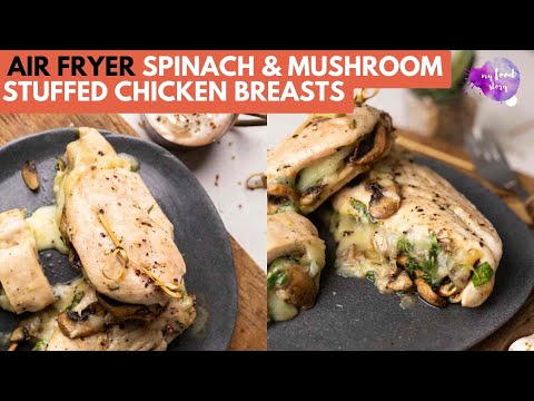 Air Fryer Stuffed Chicken Mushroom | Spinach, Mushroom and Cheese Stuffing