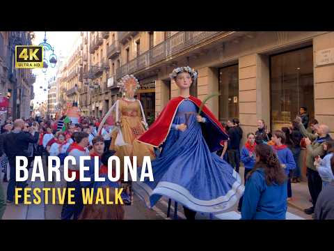 Lively Barcelona City Walk ☀️ Music, Dance & Festivities | 4K Walking Tour